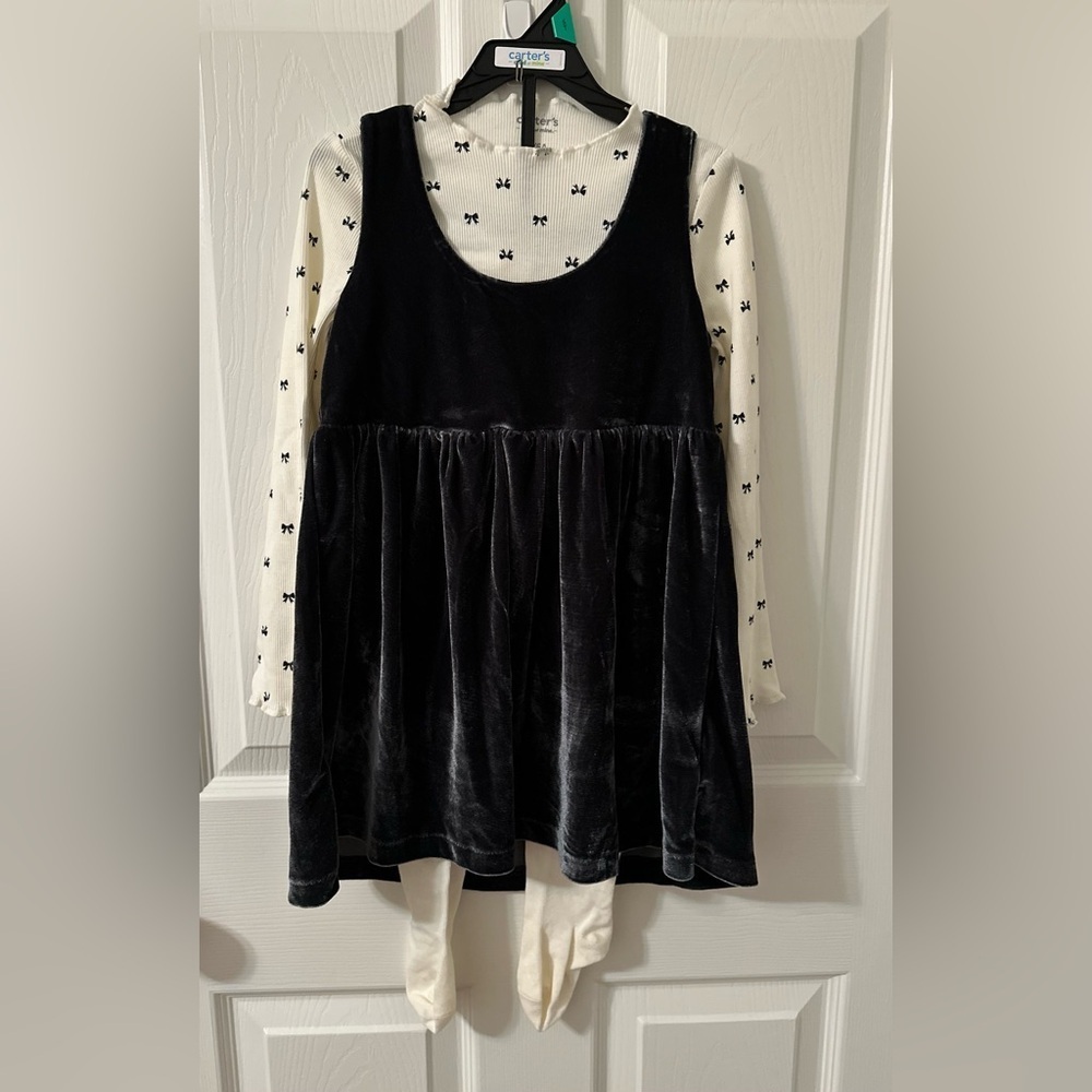 Carter’s Adorable Black Dress With White Long Sleeve Top Girls Set 3 Pieces - Picture 9 of 13